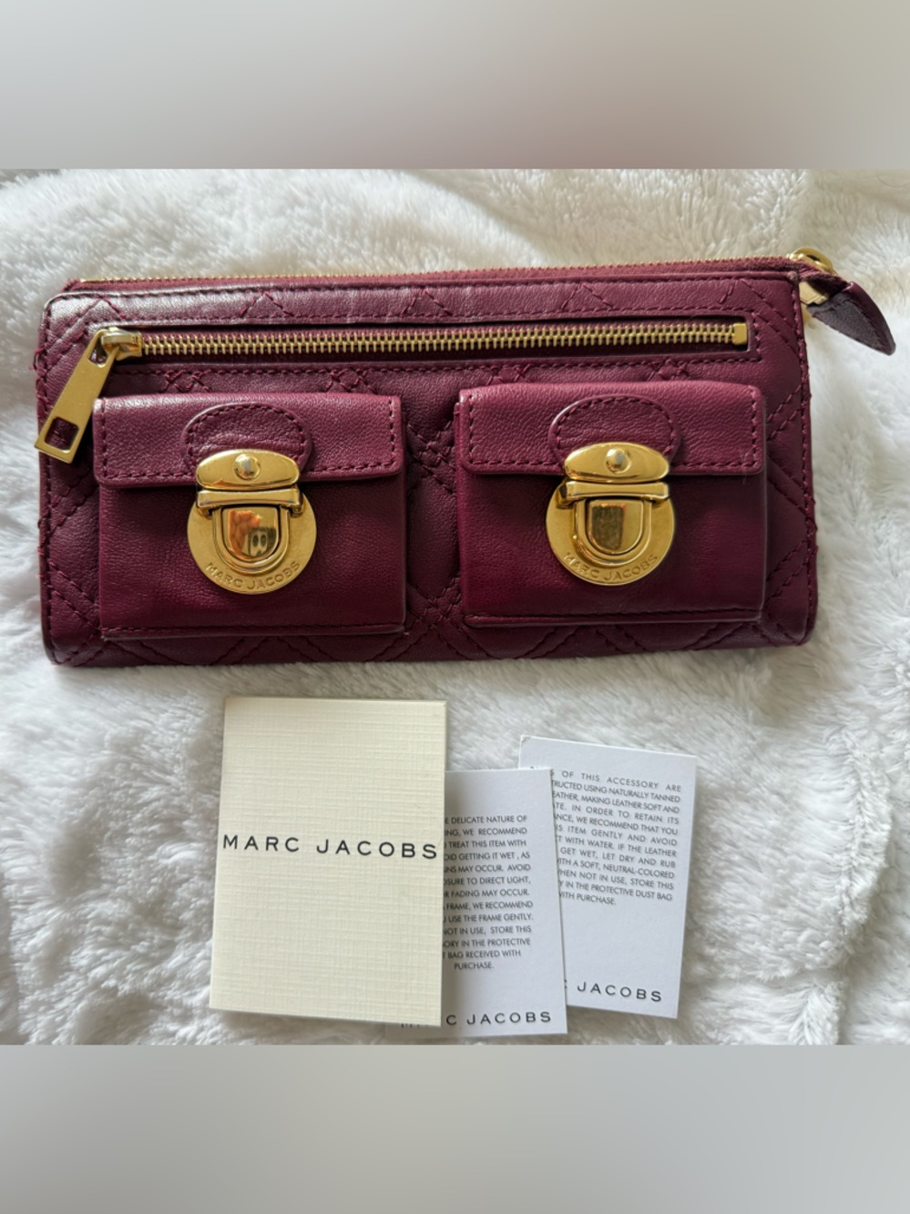 Marc Jacobs Quilted Burgundy Leather Wallet with Gold Hardware - Picture 2 of 4